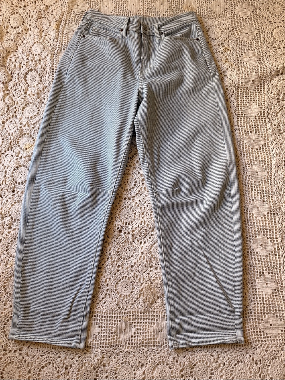 Old Navy Light High-rise Blue Stripe Barrel Leg Jeans